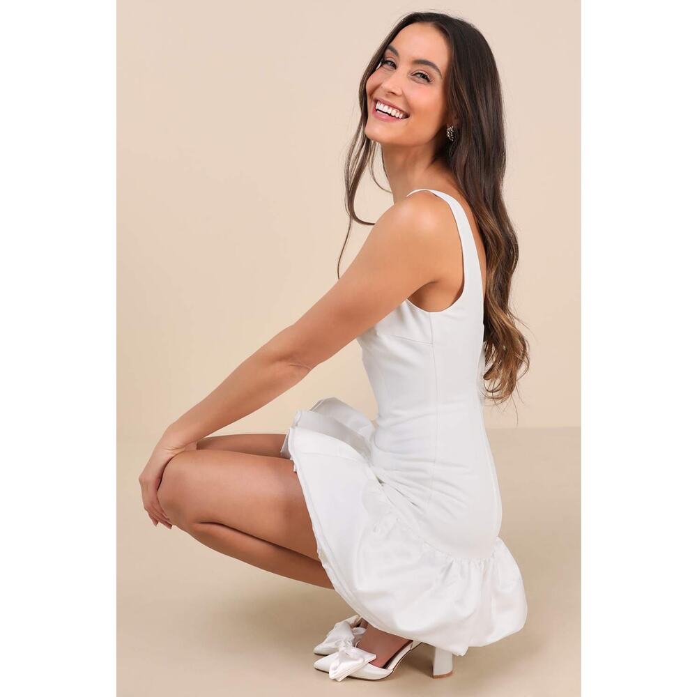 Lulu's White Ruffle-Hem Mini Dress - Picture 5 of 10